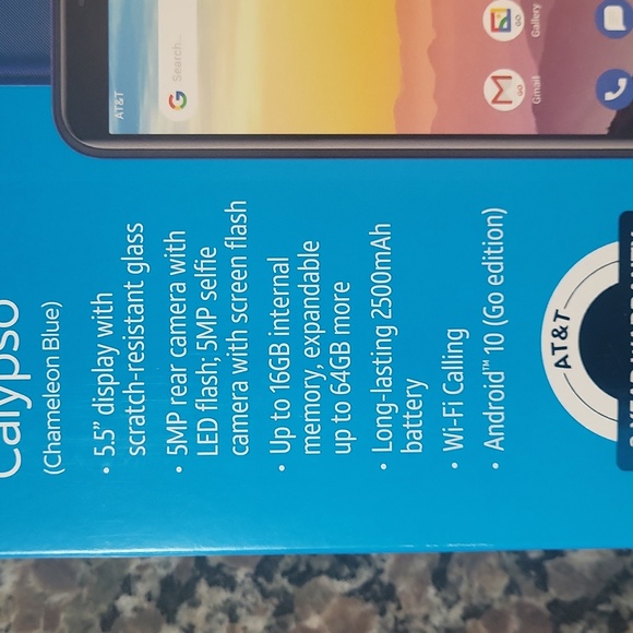 AT & T Calypso PRE-PAID 5.5" display, rear camera 16GB android new sealed box - Picture 2 of 9